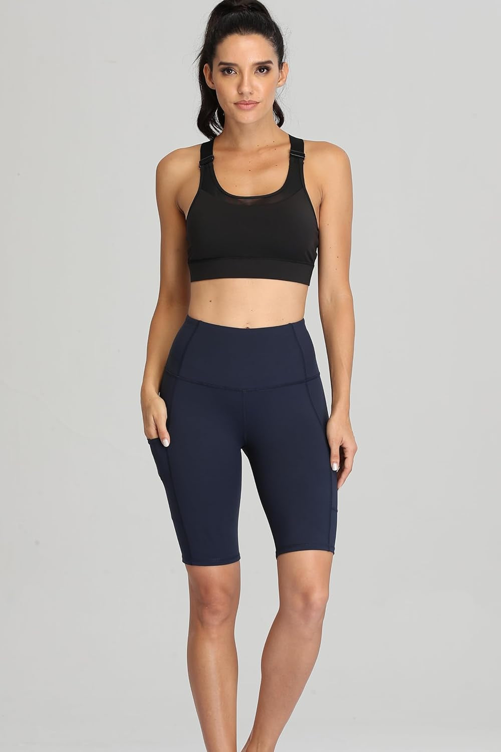 Women's High Waist Workout Shorts with Side Pockets for Yoga and Running