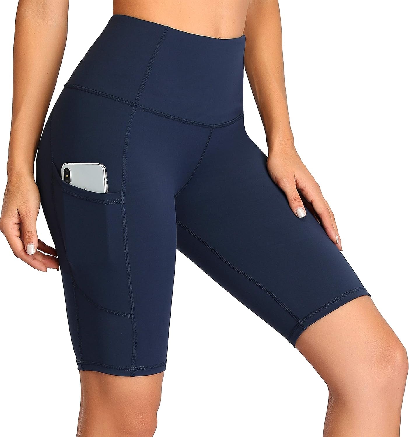 Women's High Waist Workout Shorts with Side Pockets for Yoga and Running