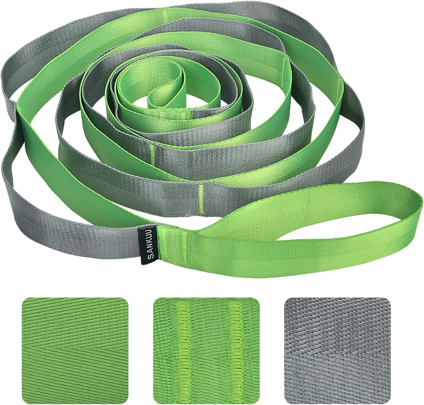 Yoga Stretching Strap with 12 Loops and Workout Poster - Versatile Physical Therapy Equipment for Exercise, Pilates, and Gymnastics for All Fitness Levels