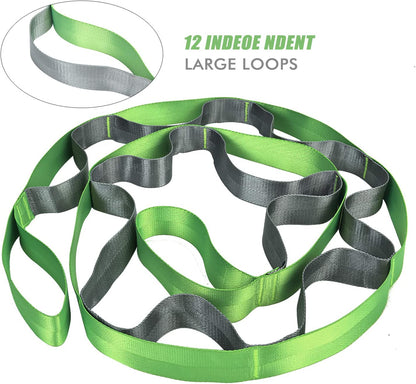 Yoga Stretching Strap with 12 Loops and Workout Poster - Versatile Physical Therapy Equipment for Exercise, Pilates, and Gymnastics for All Fitness Levels