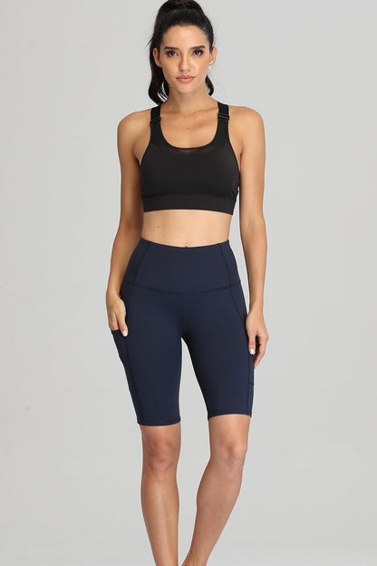 Women's High Waist Workout Shorts with Side Pockets for Yoga and Running